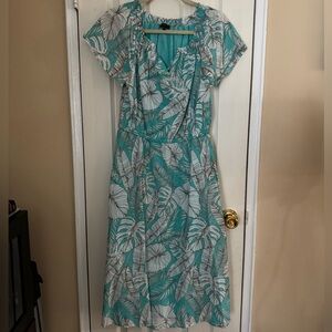 NWOT Talbots Tropical Blue/Teal Leaf Print Dress